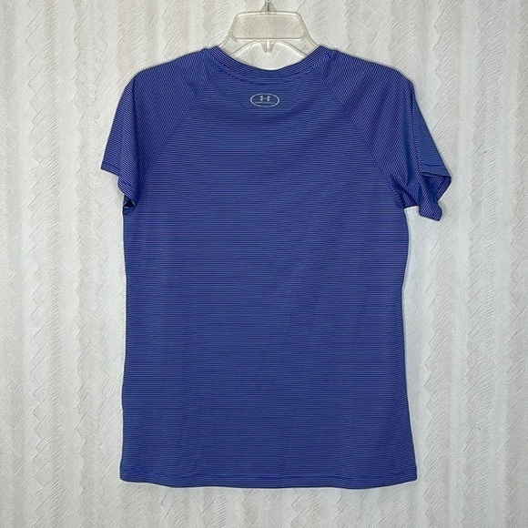 ❤️ 🆕 UNDER ARMOUR Heat Gear Womens Blue/White Striped SS Tee Shirt Size S - Picture 3 of 5